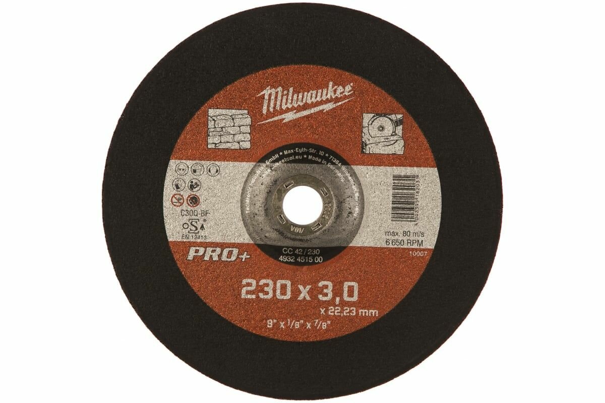 Отрезной диск по камню PRO+ (230х3х22.2 мм вогнутый) Milwaukee