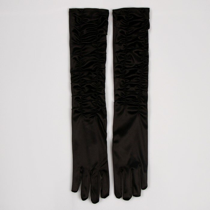 Карнавальный аксессуар - перчатки со сборкой, цвет черный
