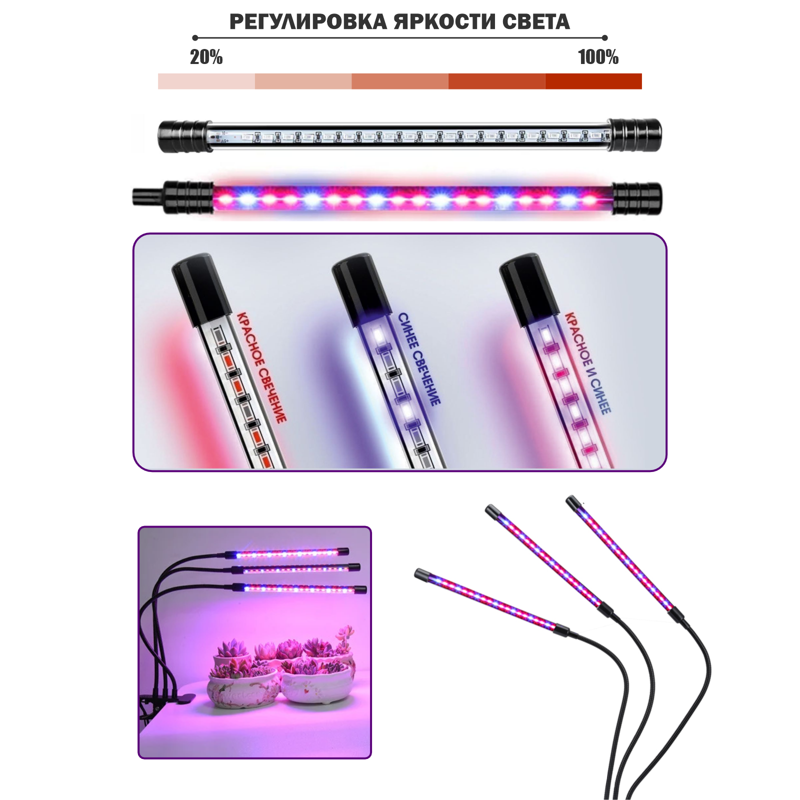 Фитолампа FL3-PR-JBH, 3 панели, для растений на прищепке и на штативе - фотография № 9