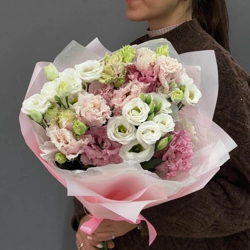 Монобукет myfloshop из эустомы 5 цветов бумага тишью пленка