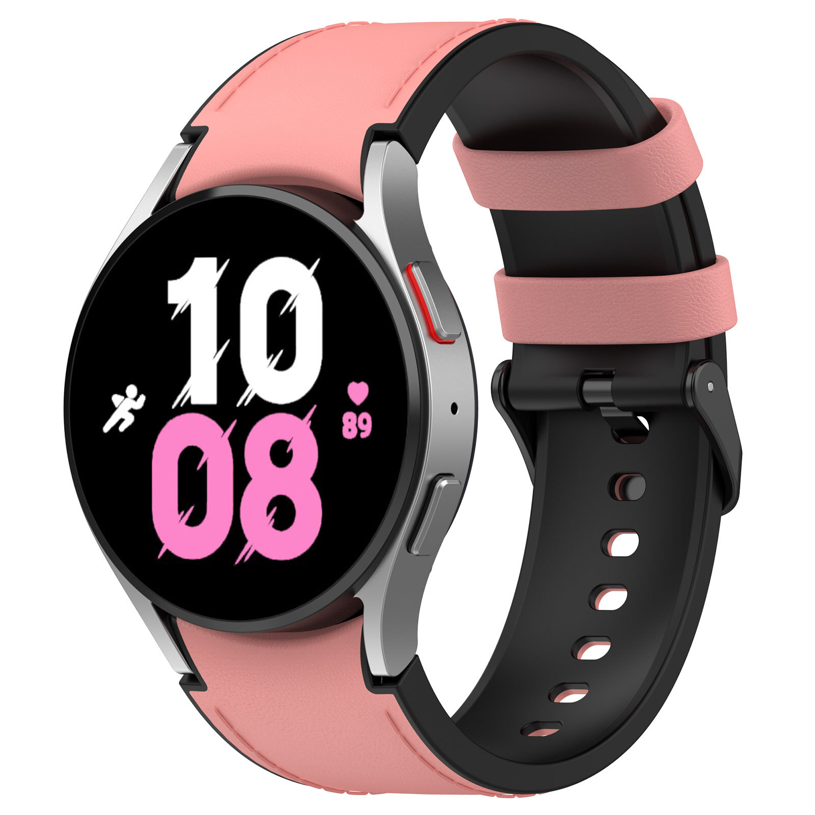 Двухцветный кожаный ремешок для Samsung Galaxy Watch, размер S, черно-розовый, черная пряжка