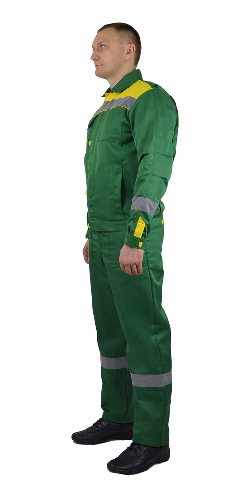 Костюм мужской рабочий "Фаворит" летний куртка, П/К зелёный с жёлтым и СОП тк. Смесовая (52-54, 170-176)