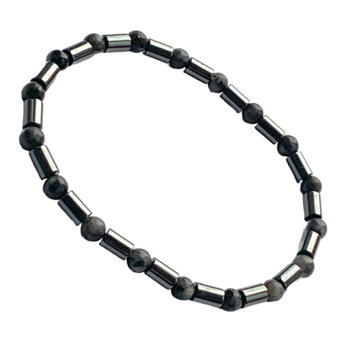 фото Браслет-нить, лабрадорит, гематит, 1 шт., размер 19 см, размер l, серый, черный my lollipop