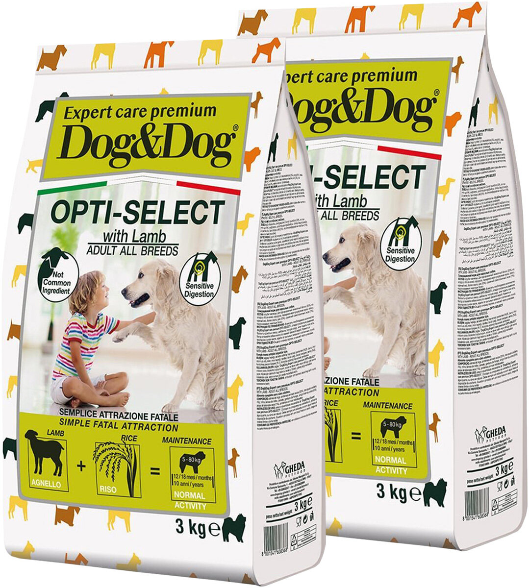 Сухой корм DOG&DOG EXPERT PREMIUM OPTI-SELECT для взрослых собак всех пород с ягненком (3 + 3 кг)