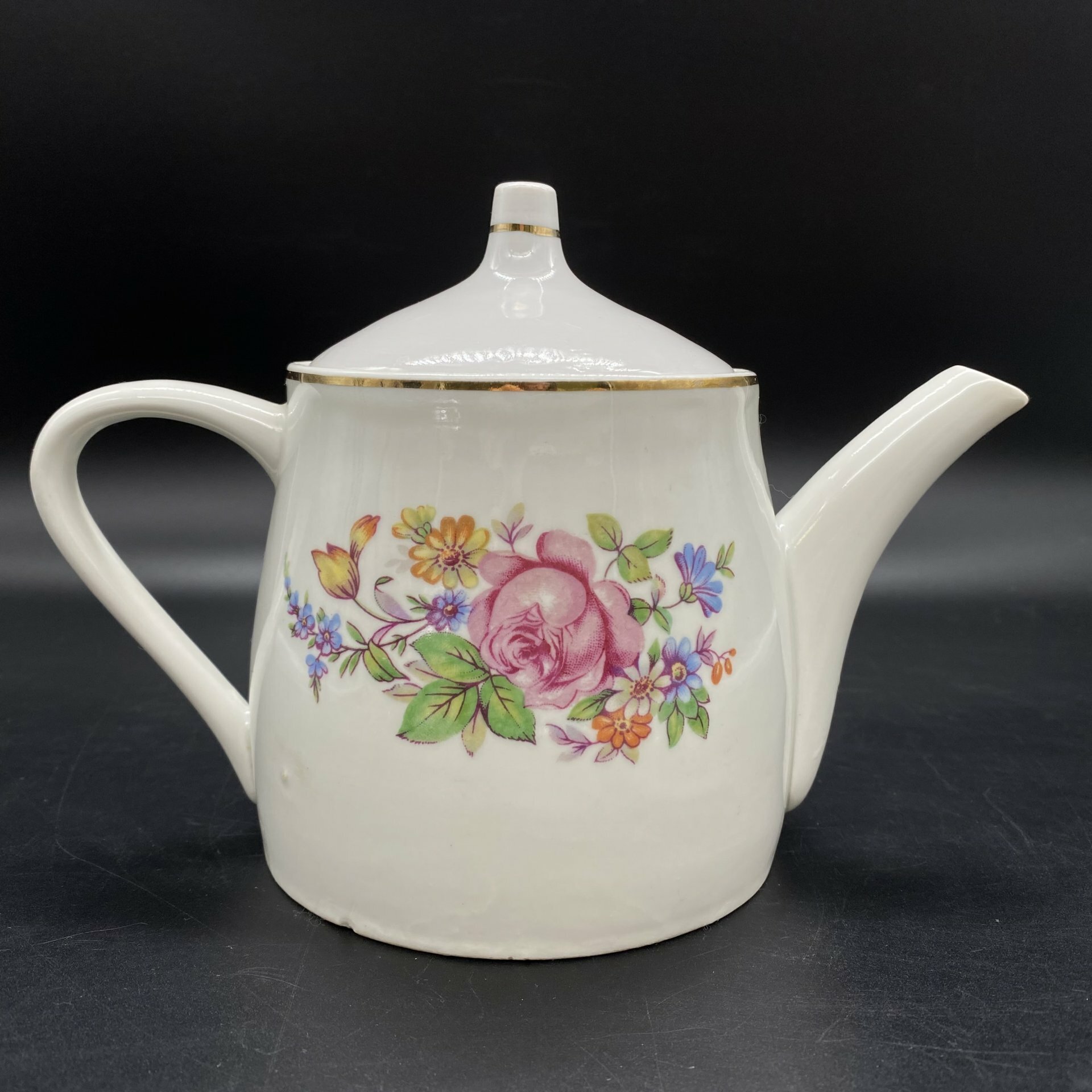 фото Чайник заварочный с цветочным орнаментом, фарфор, деколь, золочение