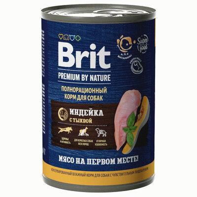 Brit Консервы Premium by Nature с индейкой и тыквой для взрослых собак всех пород с чувствительным пищеварением 5051106 0,41 кг 58340 (2 шт)