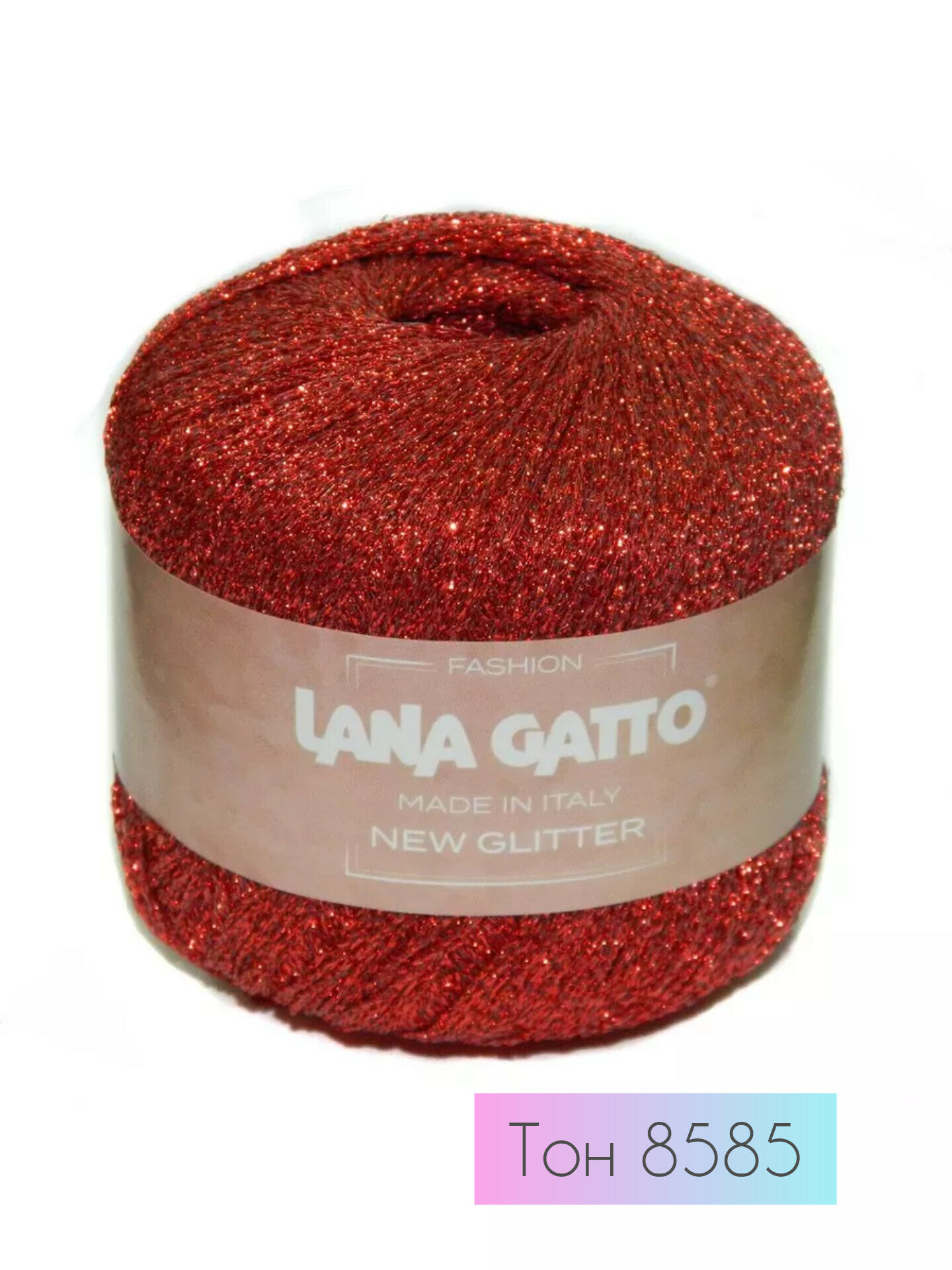 Lana Gatto New Glitter 8585 красно-оранжевый. Состав: 51% полиэстер, 49% полиамид. 25гр/300м, 1 моток
