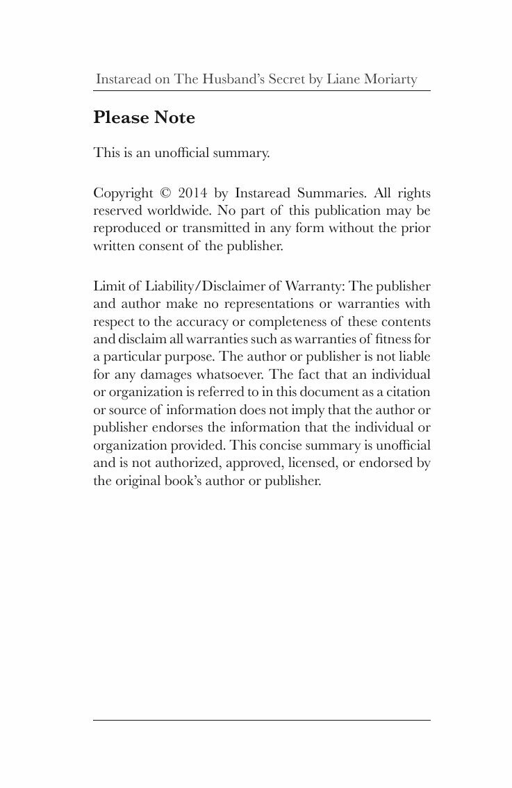 Summary Of The Husband'S Secret, By Liane Moriarty | Includes Analysis - фото №4