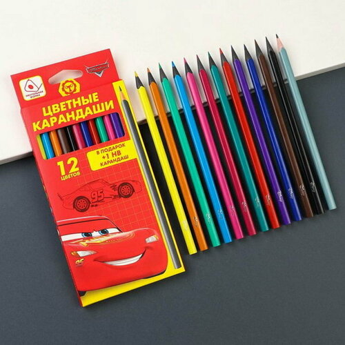 Карандаши цветные 12 цветов + чернографитный карандаш Тачки, Тачки