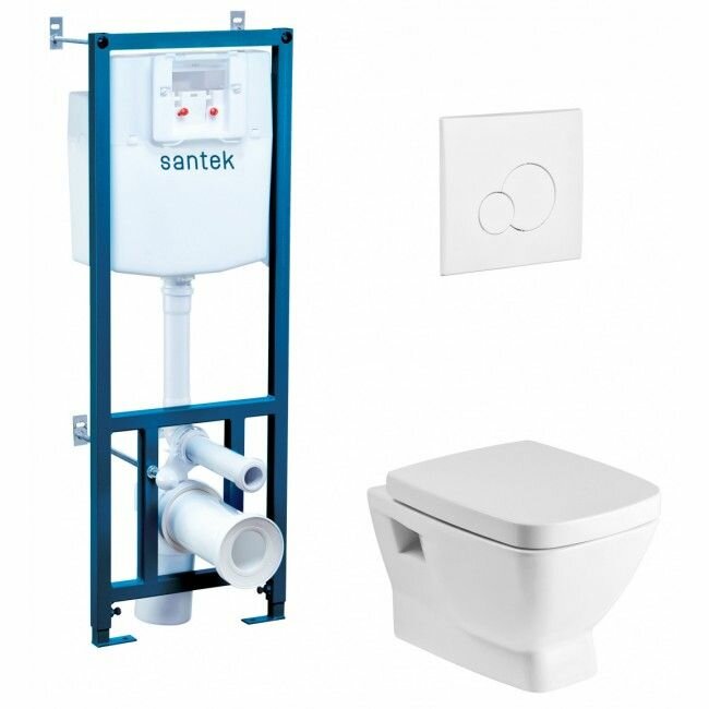 фото Инсталляция НЕО rim унитаз-кнопка белая-сиденье SC 1WH50.1.758 SANTEK