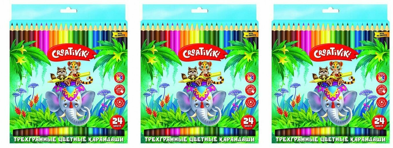 Creativiki Набор цветных карандашей 24 цвета, трехгранные, 3 уп