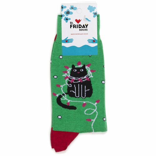 Носки St. Friday Новогодние носки, размер 38-41, черный, зеленый, красный новогодние носки st friday socks со снеговиками 34 37