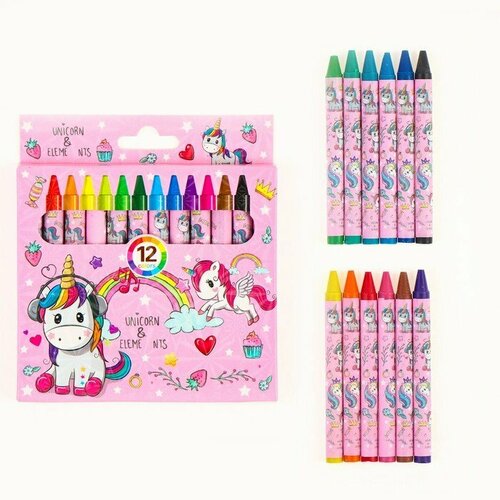 Восковые карандаши «Единорог», набор 12 цветов (комплект из 13 шт)