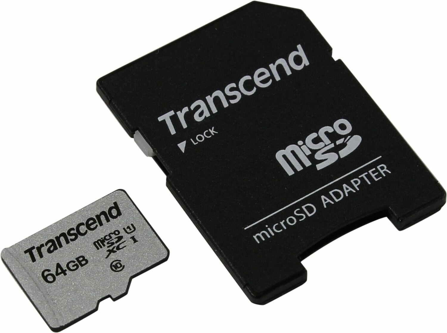 Карта памяти Transcend microSDXC 64 ГБ Class 10, V10, UHS-I, R/W 100/25 МБ/с, адаптер на SD, 1 шт.