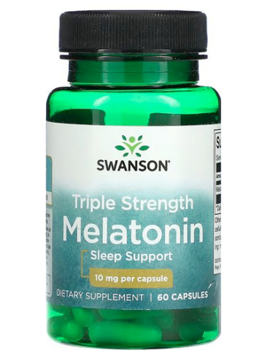 Мелатонин Swanson Triple Strength Melatonin 10mg. 60 капс, для улучшения сна