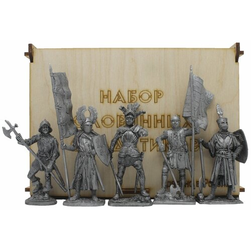 фото "германские средневековые рыцари и воины" №2ек (5 н/к) набор оловянных солдатиков некрашеных в фанерной коробке strong style