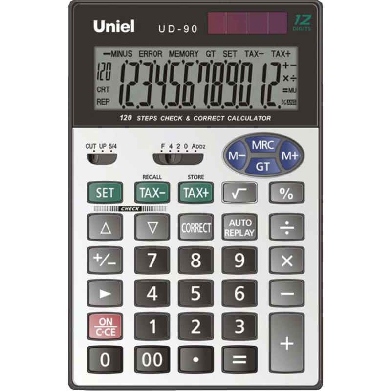 UD-90 Калькулятор настольный. 12 разрядов. Двойное питание. 120 шагов корректировки ввода. Для бизнеса и финансов.