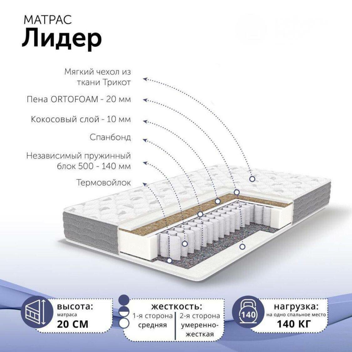 Матрас ортопедический A.G. 160x200, c кокосом, на блоке независимых пружин