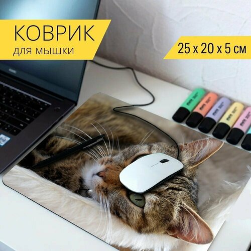 Коврик для мыши с принтом Кошка, конфеты, животное 25x20см.