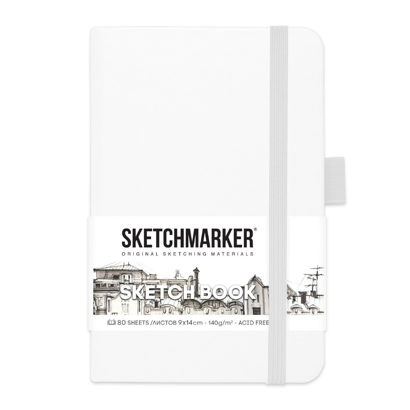 Скетчбук для рисования и скетчинга SKETCHMARKER 140г/м2 9х14см. 160 страниц цвета слоновой кости, твердая обложка, цвет: белый