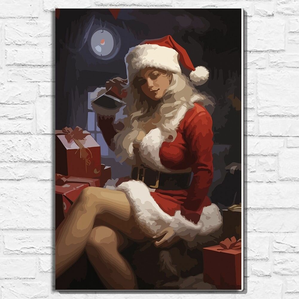 Картина по номерам на холсте новый год рождеством (зима, девушка, елка, эстетика) - 12860 40х60