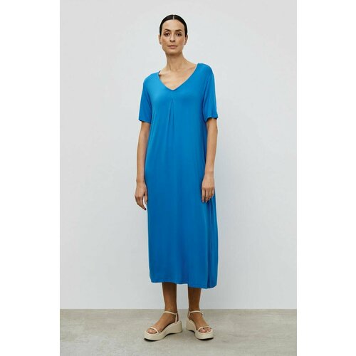 фото Платье baon, вискоза, повседневное, свободный силуэт, миди, карманы, размер 52, синий
