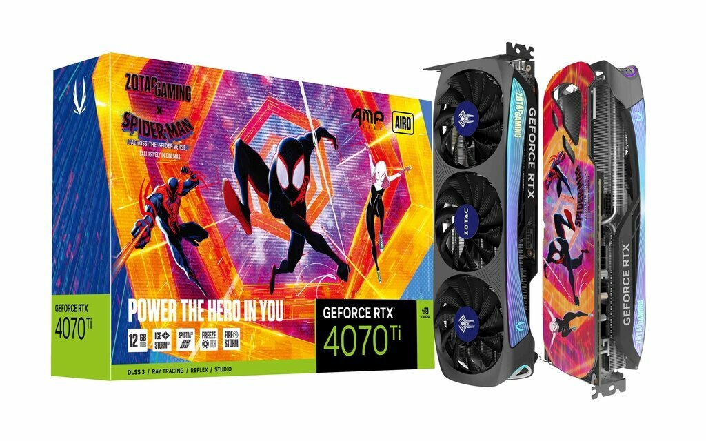 Видеокарта Zotac Gaming Geforce RTX 4070 Ti AMP Airo 12GB 192BIT GDDR6x spiderman