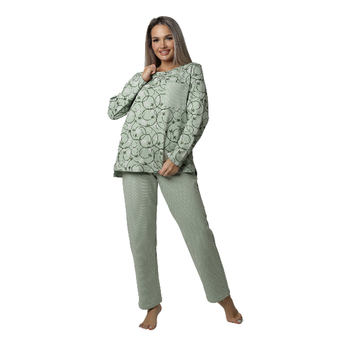 фото Пижама elena tex, брюки, лонгслив, длинный рукав, утепленная, размер 58, зеленый