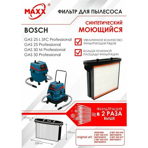 Фильтр складчатый синтетический, моющийся для пылесоса Bosch GAS 25 L SFC , Bosch GAS 50 фильтр для пылесоса ozone bgpm 25 к модели gas 25 bosch для сухой уборки