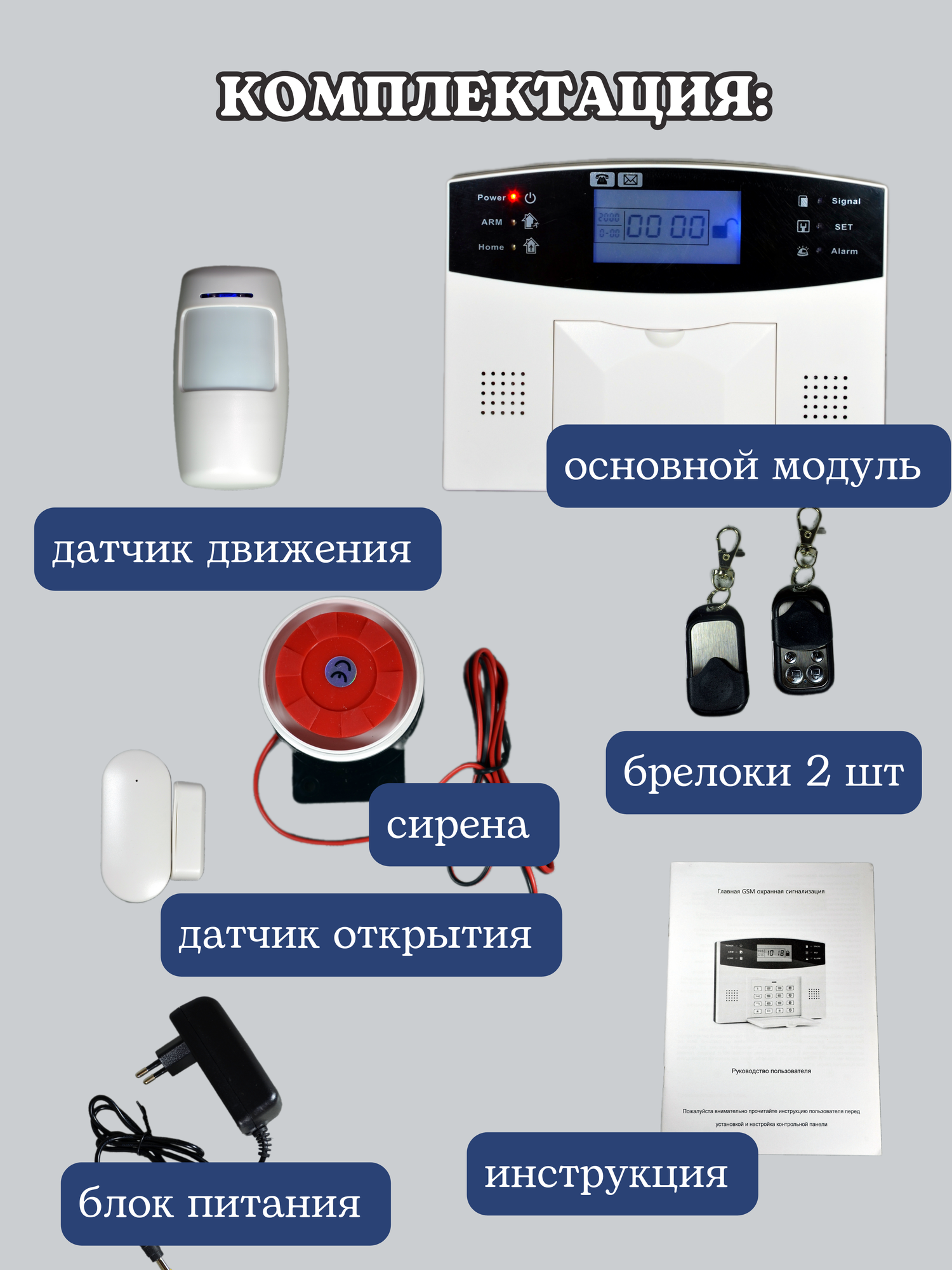 Беспроводная охранная GSM сигнализация для дома, квартиры, дачи, в дом, очень громкая, комплект — фото 11