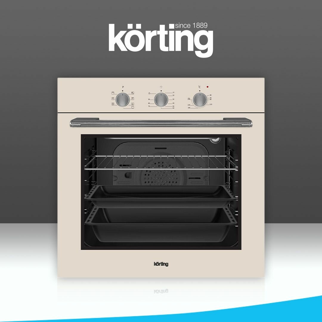 Духовой шкаф Korting OKB 370 CMB ширина 60 см, объем 60 литров, гриль, конвекция, 7 режимов, бежевый