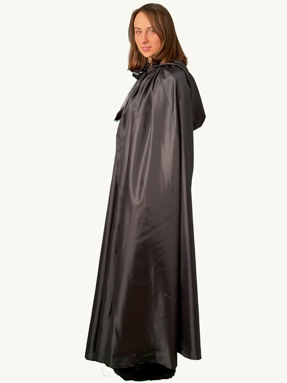 Карнавальный плащ-мантия с капюшоном чёрный (на рост 164-170) — фото 1