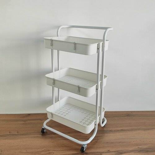 Этажерка пластиковая 3-х ярусная 43*38*87 см на колесах белый Baizheng
