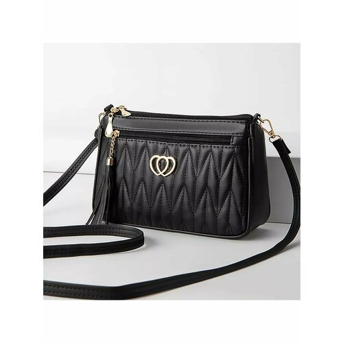 Сумка кросс-боди , фактура стеганая, черный