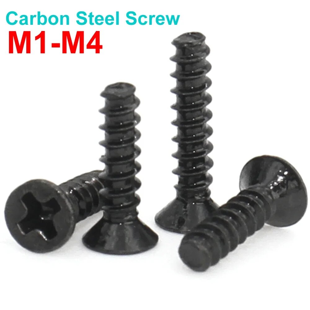 50-200 шт. Саморезы с потайной головкой и крестообразной головкой M1 M1.2 M1.4 M1.6 M2 M2.3 M2.6 M3 M4 Мини-винт из черной углеродистой стали