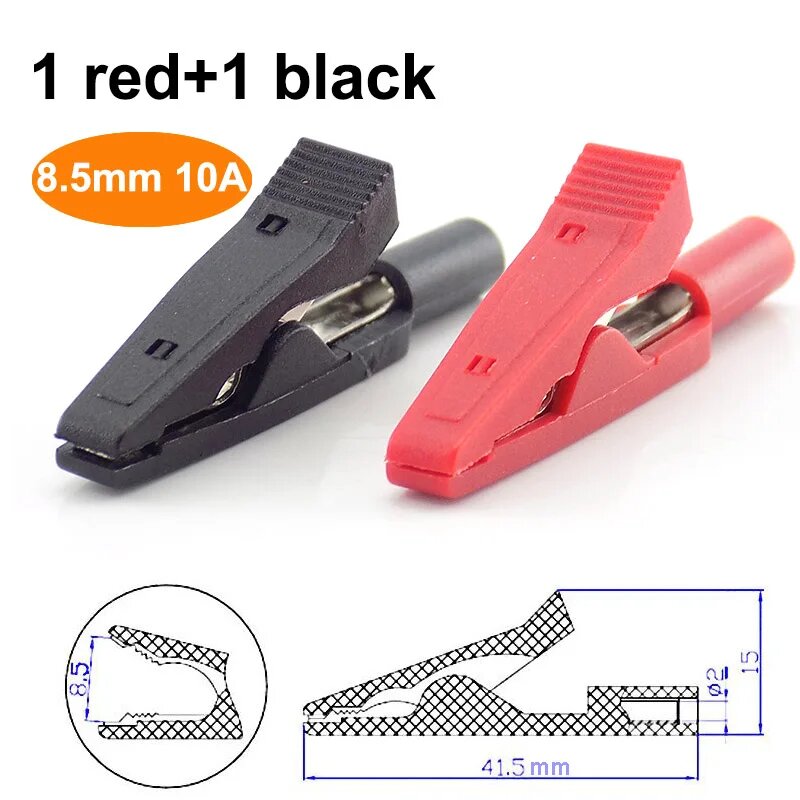 Щипковые зажимы крокодилы для мультиметра 2 мм 4 мм, 8.5mm 10A 1pair