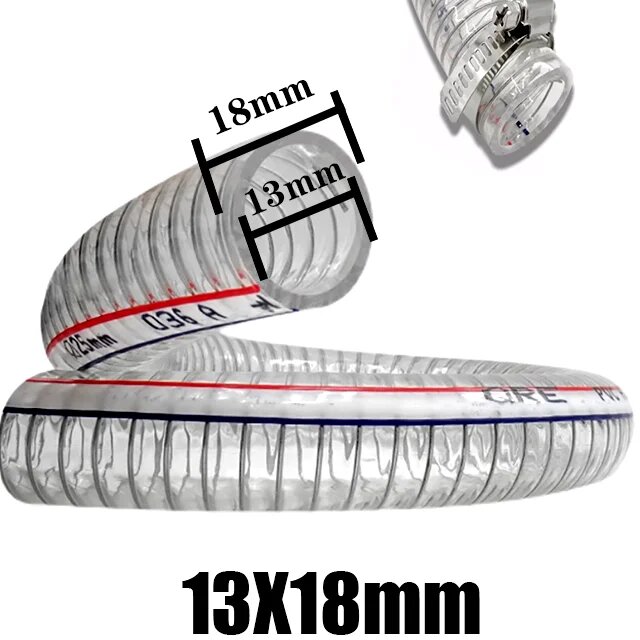 Прозрачный стальной ПВХ шланг NPP-R 1-10 м, ID13mmXOD18mm, 3M