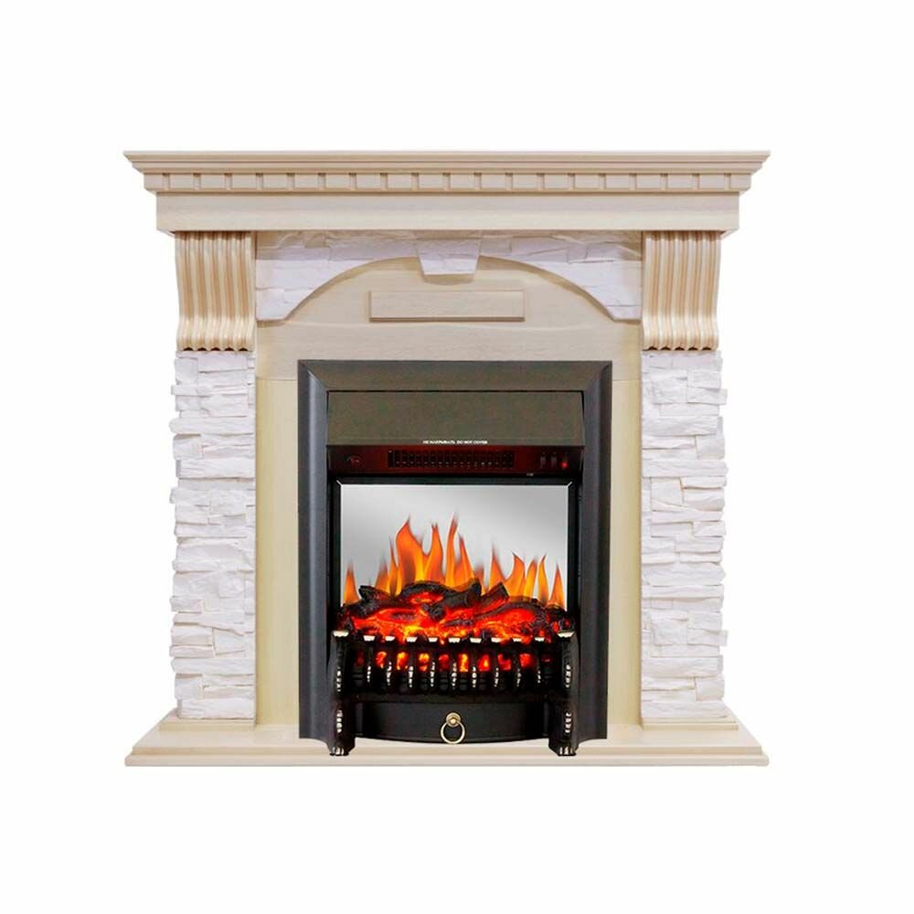 Каминокомплект Royal Flame Dublin - Слоновая кость с патиной / Сланец крем с очагом Fobos FX M Black