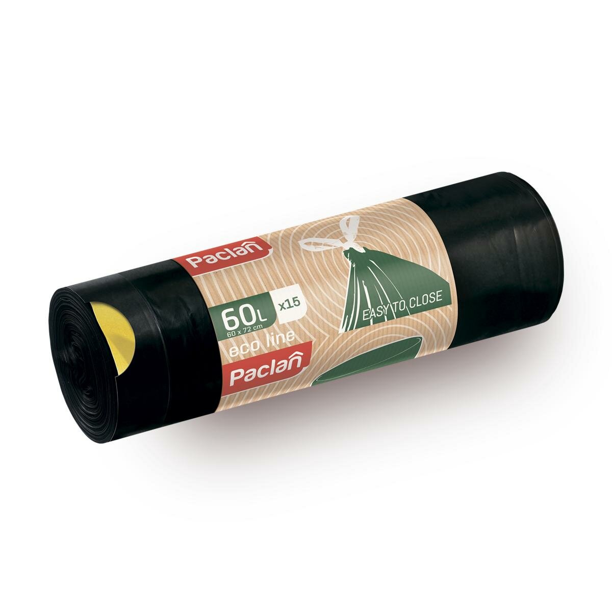 Мешки для мусора Paclan Eco Line, с завязками, полиэтилен, 60л, 15шт