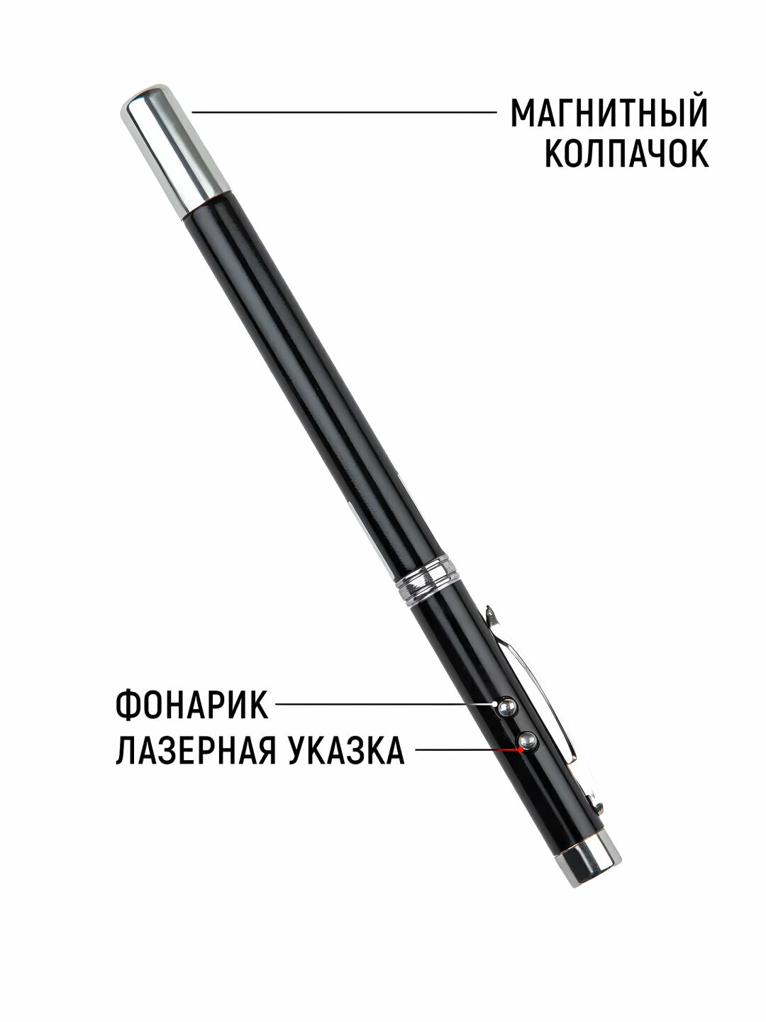 Указка ручка для учеников и преподавателей, указка, лазер, фонарик, магнит, Черный — фото 1