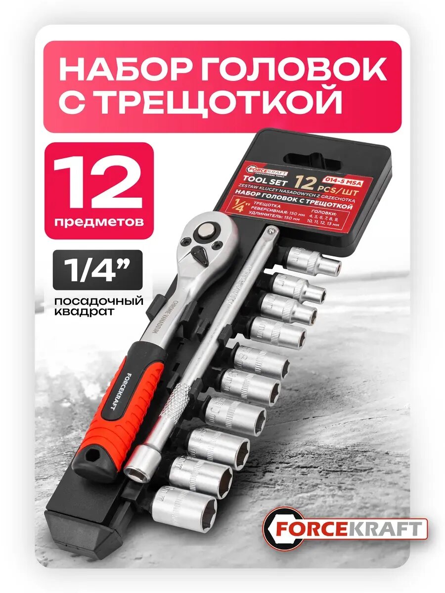 Набор головок торцевых с трещоткой 1/4
