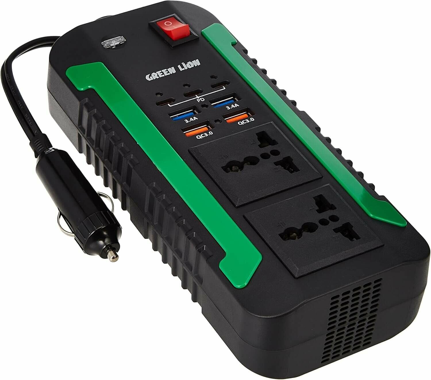 Автомобильный инвертор Green Lion Spark 300W универсальный адаптер с розетками AC, QC 3.0 и PD 20W