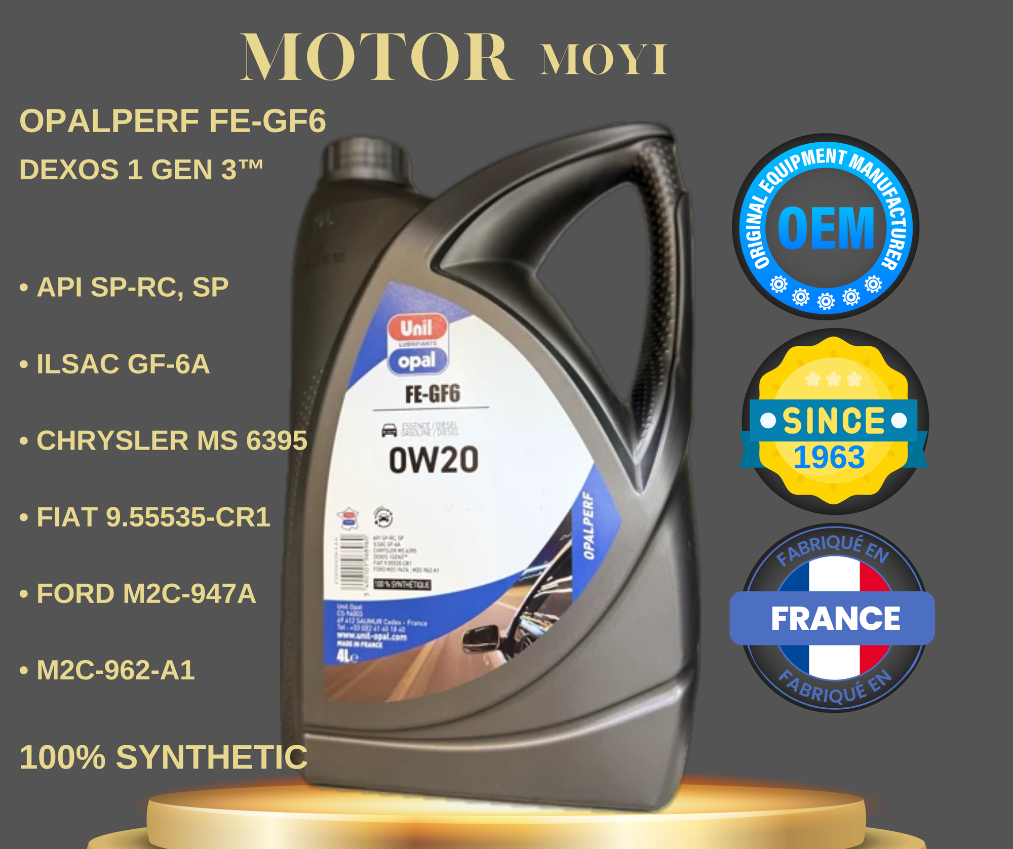 Моторное масло UNIL OPAL OPALPERF FE-GF6, 0W20, 100% синтетическое, для легковых автомобилей 4Л