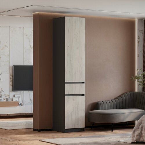 Изображение товара Пенал "Багира" ПН-01, пенал с полками, ЛДСП Графит/Крафт белый