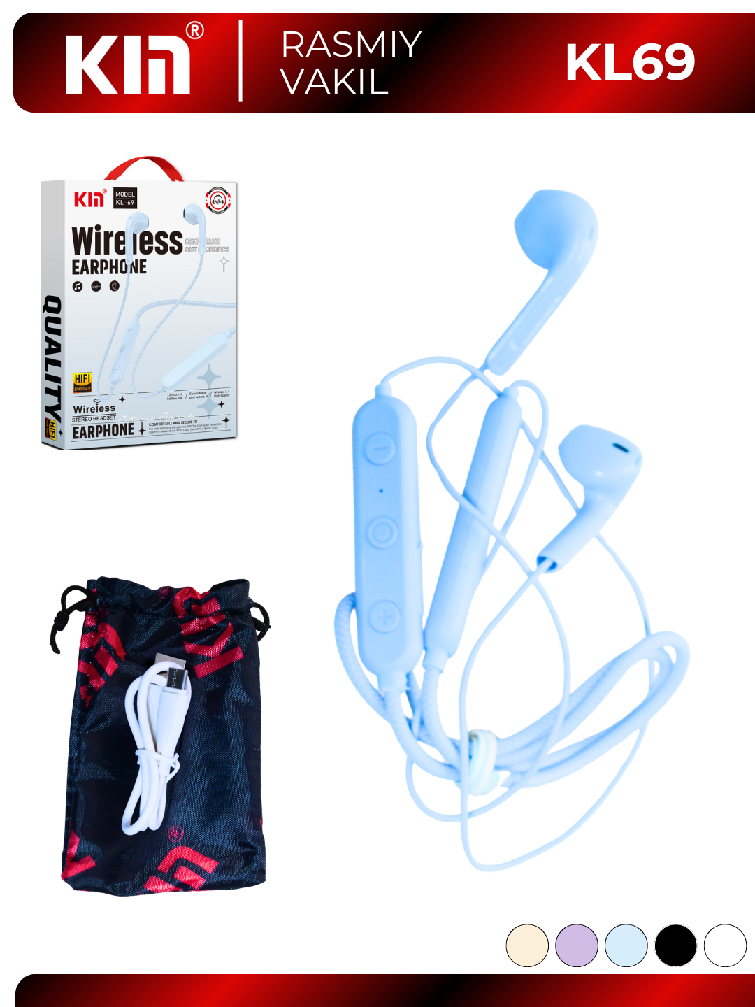 Bluetooth-гарнитура KIN KL69, до 8 ч. работы, с шейным ободом — фото 1