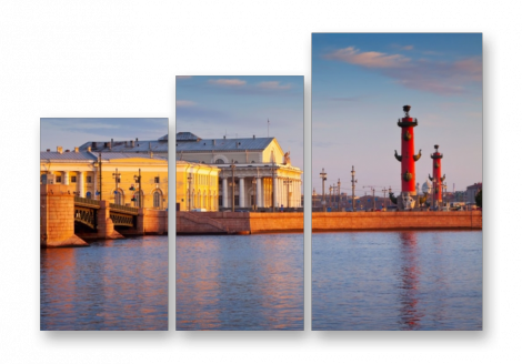 Модульная картина на холсте | Diva Kartina | Город. Санкт-Петербург Ростральные колонны | 100X70 см
