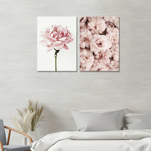 Картина интерьерная- Розовые цветы на белом (2) (2 модуля-общий размер 55х80)