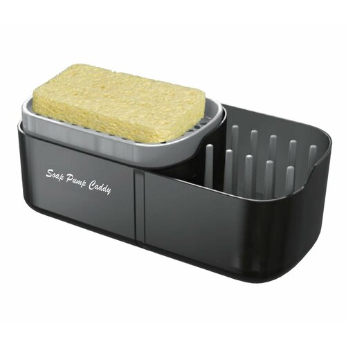 DE.HOME Диспенсер с губкой, дозатор для жидкого мыла 300 мл, с дополнительным отделением, черный