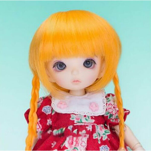 FairyLand Wig PFW-11 Orange (Парик с косами и челкой цвет оранжевый размер 12,5-15 см для кукол ПукиФи Фейриленд)