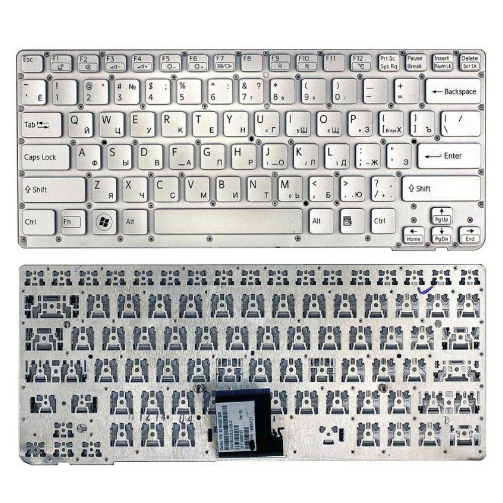 Клавиатура для ноутбука Sony Vaio VPC-CA VPC-SA Series. Плоский Enter. Серебристая без рамки